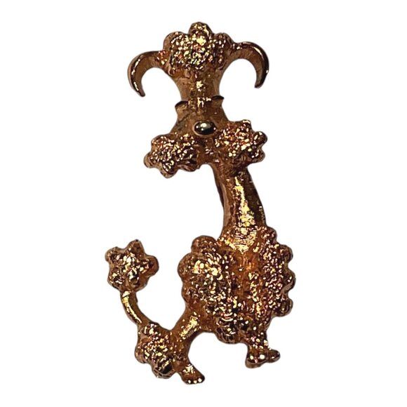 Vintage Poodle Sitting Textured Gold Tone Dog Brooch Pin Avon 2” Length by 3/4 - Picture 2 of 4